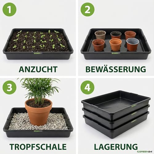 GREEN24 Profi Gewächshaus-Wanne XL565 wasserdicht für Pflanzen, Gewächshäuser und Garten, 56,5 x 41,5 x 8,5 cm, schwarz, für Innen und Außen