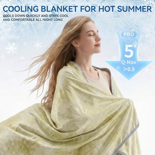 Image of Guohaoi Cooling Throw Blanket for Hot Sleepers, Twin Size 90''x108'' Lightweight Breathable Summer Bed Blanket for Couch, Arc-Chill Q-Max >0.5 Cool Fiber, Lightweight Blanket Yellow