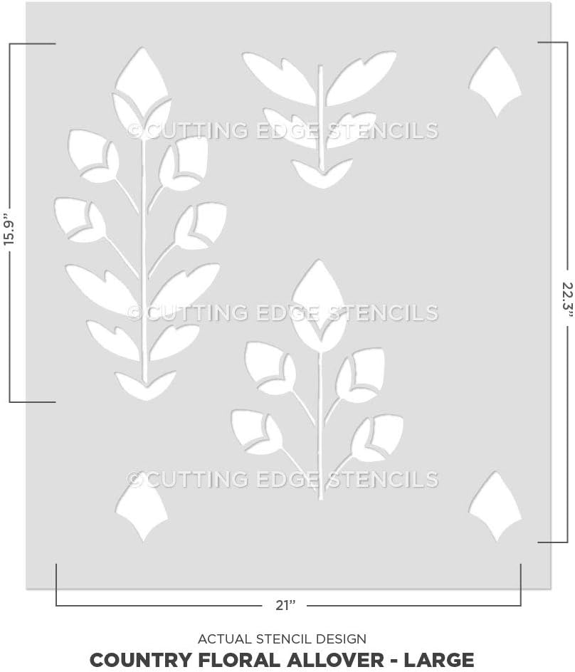 Country Floral Wall Stencil - Farmhouse Stencils for Walls – Floral Stencil Designs – Reusable Stencil for Painting Walls and Floors – Try Stencil Instead of Wallpaper and Save (Small 21" x 23.5")