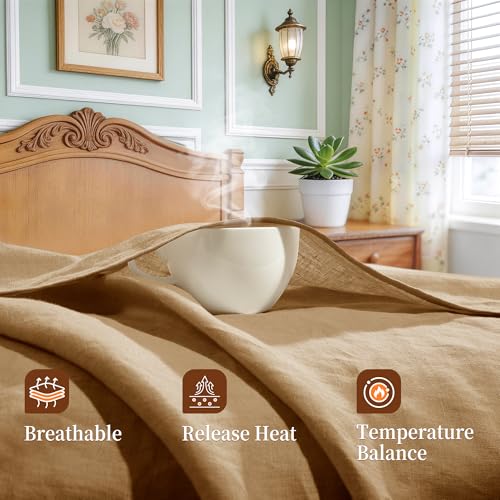 Image of 100% Pure Linen Sheet Set for Hot Sleepers, Breathable Natural Linen Sheets 4pcs, Bedding Set Deep Pocket Up to 16 inch Moisture-Wicking, Softens with Every Wash (Rust King)