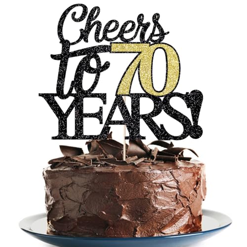 Klionjor Happy 70th Birthday Cake Topper Cheers to 70 Years Birthday Cake Pick 70 Fabulous Cake Decoration for Happy Birthday Anniversary Party Cake Decorations Supplies (70)