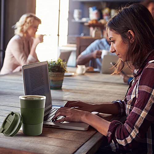Image of YELONA Dark Green 510 ML Insulated Stainless Steel Coffee Tea Tumbler for Hot Cold Beverages Portable Travel Mug Leak Proof Sipper Lock Lid Thermos Multipurpose for Home Office Gifts
