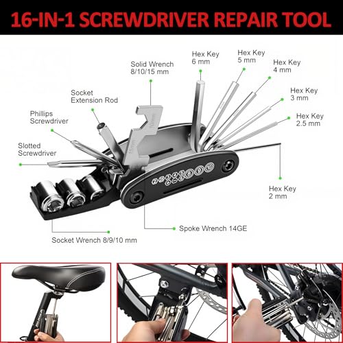 JOLY FANG Bolsa de Sillín para Bicicleta con Herramientas Multifunción, 16 en 1 Kit Reparación de Pinchazos. - imagen 2