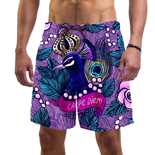Short de plage à séchage rapide pour hommes Lurnise maillots de bain paon floral