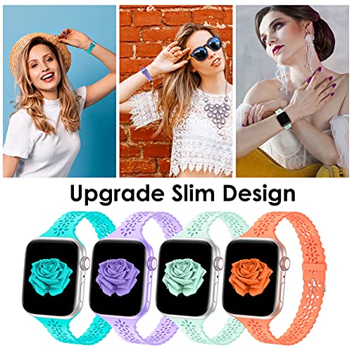 Image of Lace Silicone Bands Compatible with Apple Watch Bands for Women | Slim Thin Hollow-out Wristband for iWatch Series 11 10 9 Ultra 8 SE 7 6 5 4 3 2 1 38mm 40mm 41mm 42mm 44mm 45mm 46mm 49mm