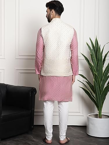 Image of SOJANYA (Since 1958 Men's Jacquard Silk Kurta and Pyjama with Nehru Jacket