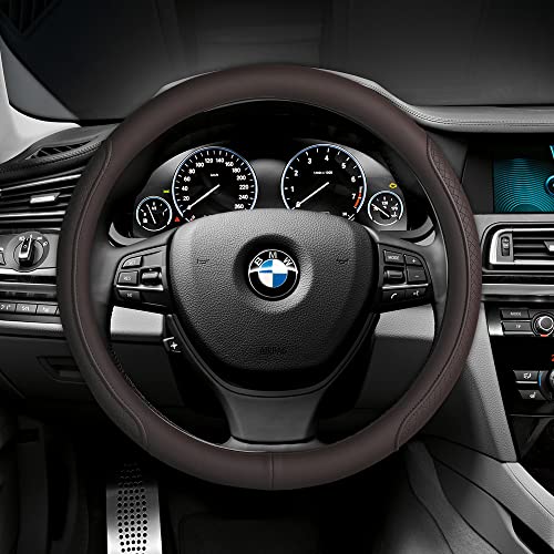 VARGTR Microfiber Leather Steering Wheel Cover with Classic Embossing, Anti-Slip Breathable Auto Car Wheel Protector, 15 Inch, Coffee