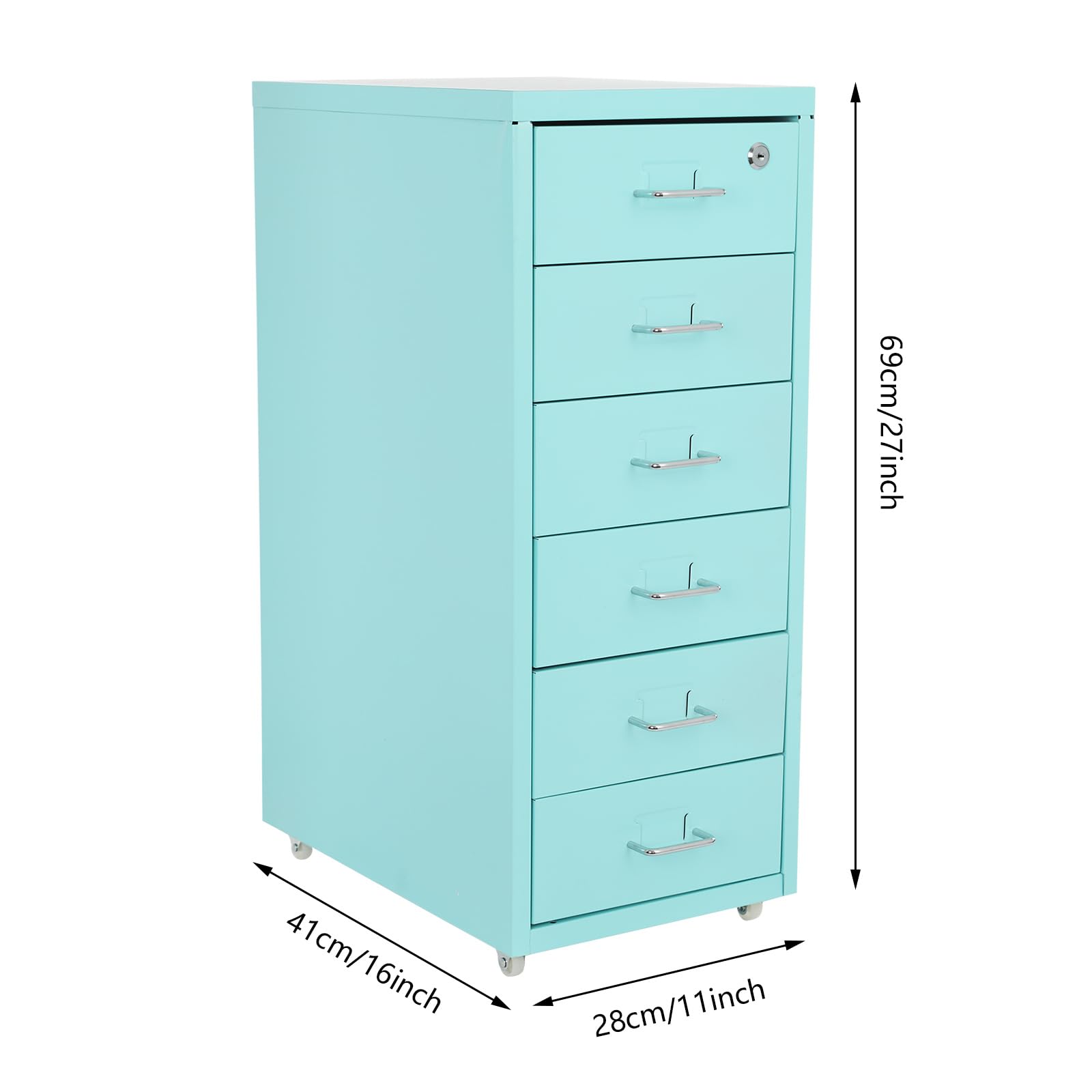 6 Drawer File Cabinet - Steel Metal Vertical File Cabinet with Lock, Moveable Filing for Home Office, Stores Letter, Legal, A4, F4, Jewelry & Crafts (Blue)