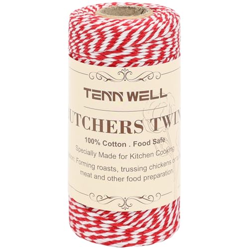 Tenn Well Red White Butchers String, 2mm x 100m Strong Kitchen Butchers Twine Food Safe Christmas String for Meat Trussing Sausage Tying, Chicken Roasting and Gift Wrapping