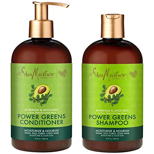 SheaMoisture Power Greens Curly Hair Shampoo and Conditioner Dry Hair Moringa Avocado to moisturize 13oz