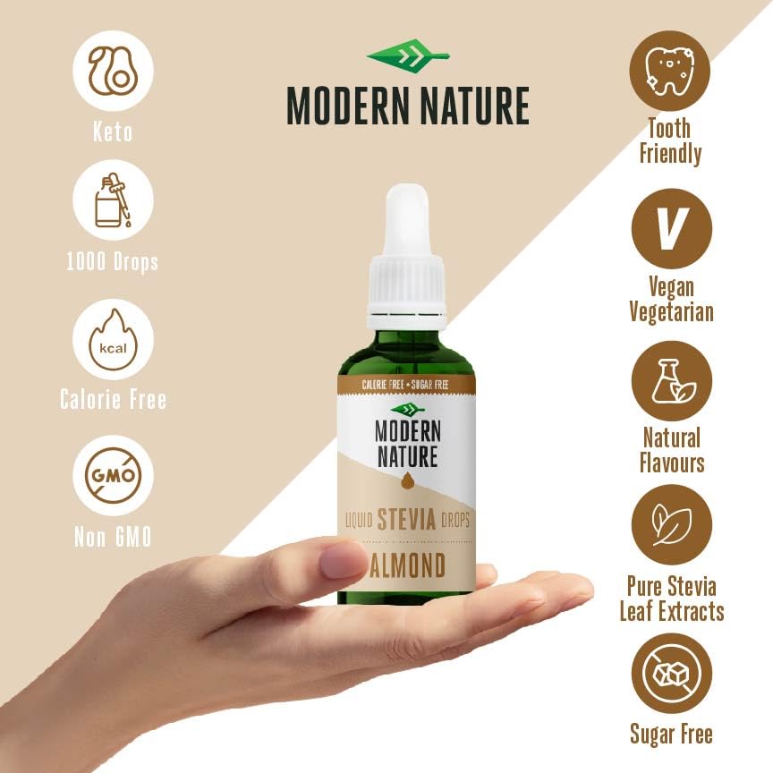 Miniatura 2 de Modern Nature Gotas de sabor a almendras, edulcorante líquido de Stevia Drops - Alternativa de jarabe de café sin azúcar sin calorías - Para café