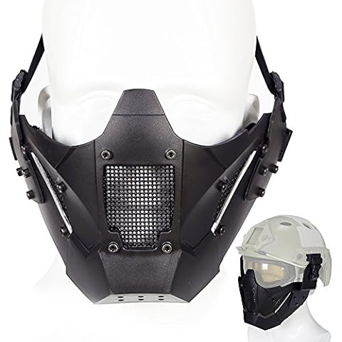 ATAIRSOFT Airsoft Tactical Protective Half Face Mesh Mask Fit Fast Helmet Rail for Hunting Paintball CS Game BB Gun Shooting (Black) Cover