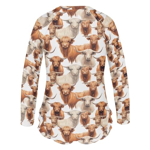 Highland Cow Animal Girls Long Sleeve Rashguard Swimsuit UV Protection One-Piece Swimwear Bathing Suit B04030133