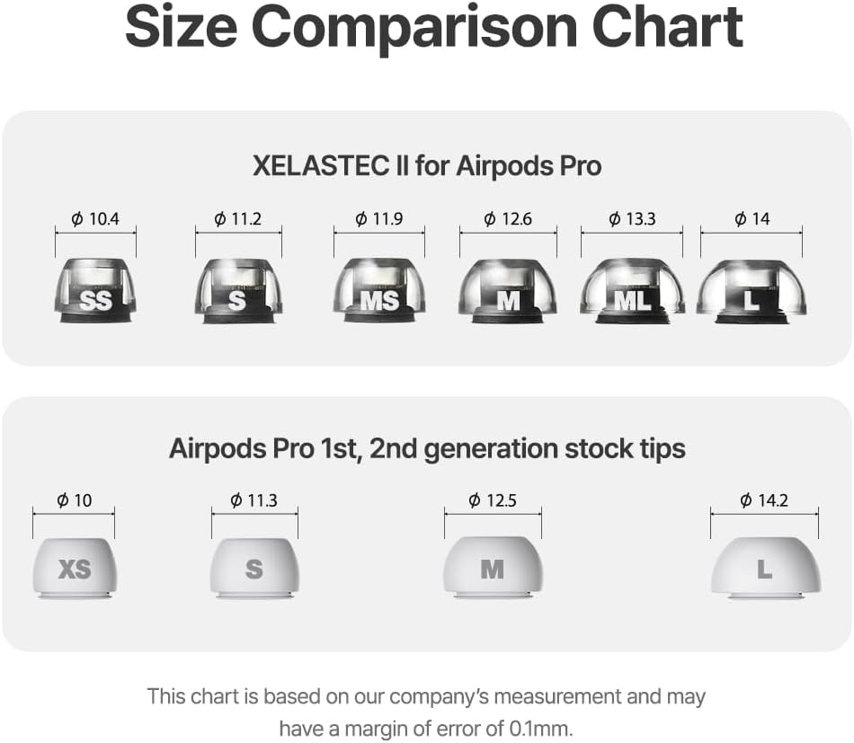 AZLA XELASTEC 2 for AirPods Pro 1st & 2nd Gen - Airpods Pro Ear Tip Replacement – Upgraded Fit & Noise Isolation – AirPod Pro 2 Ear Tips, AirPod Replacement Tips, 3-Pair (MS-M-ML)