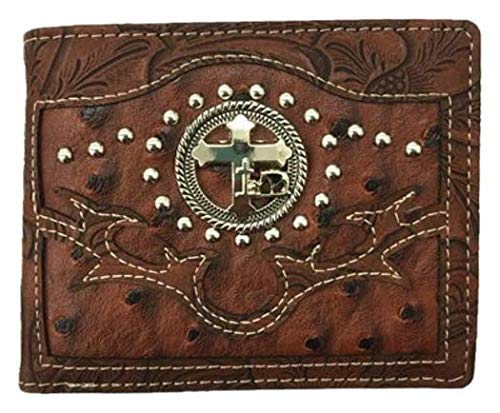Mens Wallet Western Bifold Style W070-30 Cross Praying Cowboy Daffodils Brown