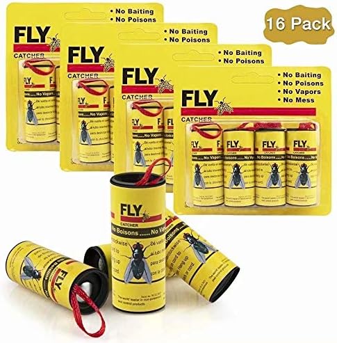 HWTONG Sticky Fly Ribbons, Fly Trap, Fly Catcher Ribbon, Fly Paper Ribbon, Fly Paper Strips, Fly Paper Strips, Fly Catcher Trap, Fly Ribbon, Fly Bait (16 Pack)