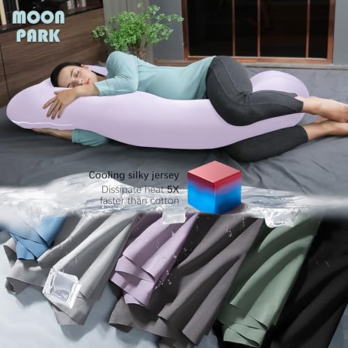 Image of MOON PARK Pregnancy Pillows for Sleeping - U Shaped Full Body Maternity Pillow with Removable Cover - Support for Back, Legs, Belly, HIPS - 65 Inch - Purple - Cooling Cover