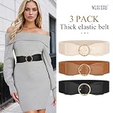 WERFORU 3 elastyczne paski w talii dla kobiet w stylu vintage, szeroki pasek do sukienki damskiej, rozciągliwy pasek cinch, Czarny+brązowy+beżowy, XL(Passt Taillengröße 93-102cm)