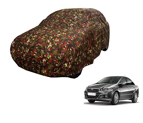 Image of Auto Hub Car Cover Compatible with Fiat Linea with Weather Proof, Triple Stitched, Linea Car Cover Jungle Look