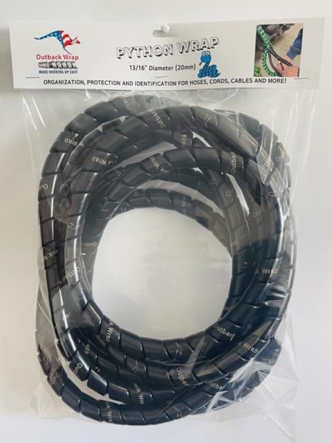 Outback Wrap - Python Hydraulic Hose Management Protector and Tagging Wraps for Farming and Agriculture Equipment, Tractors, Harvesters, Planters, and Sprayers -20mm Diameter -15 Foot- Black