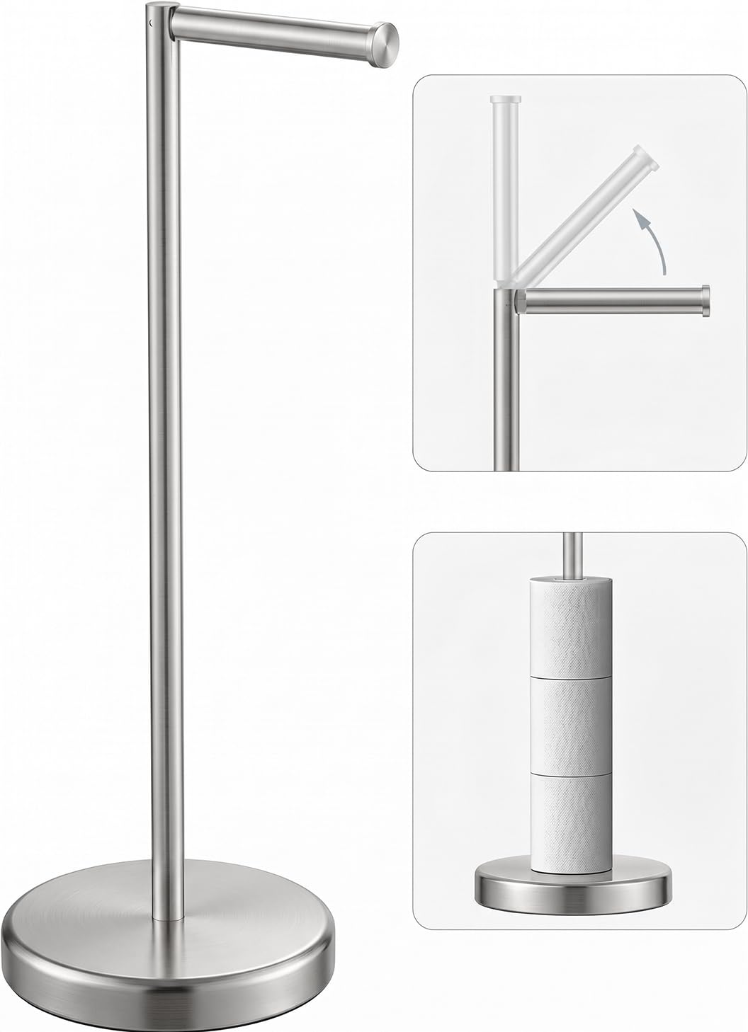Chrome Toilet Paper Holder Stand Freestanding Tissue Roll Holder Bathroom — Amazon image 10