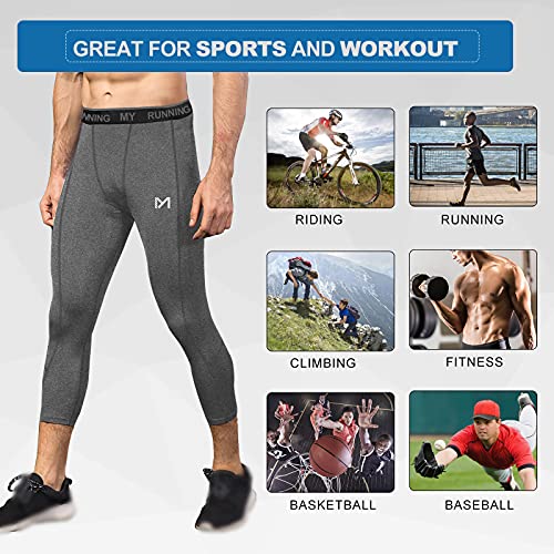 MEETYOO Men's 3/4 Compression Pants Leggings Tights, Cool Dry Sport Workout Base Layer Running Cycling (3 Pack-d, Medium)4