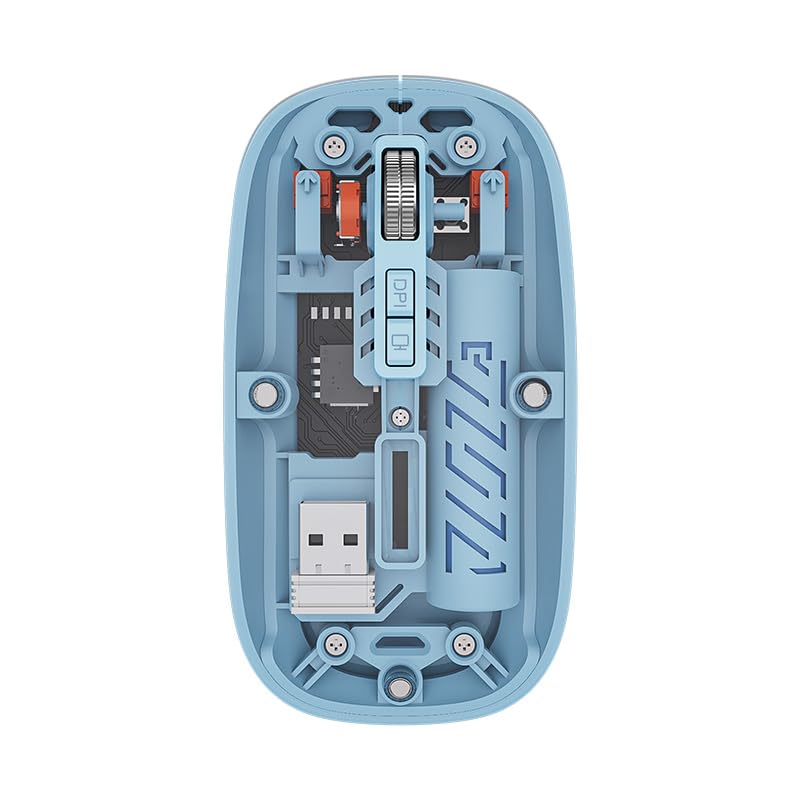 Image of PowerHaus Transparent Wireless Mouse, Dual Mode (Bluetooth + 2.4GHz), 1600 DPI, Silent Click, 5 Buttons, Type-C Rechargeable, Ergonomic Mouse for Laptop and PC | Blue