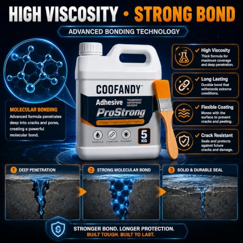 Image of COOFANDY 5 KG Crack Seal Glue with Brush Transparent Waterproof Resin Epoxy for Roof Leakage, Waterproof Glue for Waterproofing, Roof Water Leakage Solution, Transparent Crack Seal Agent for Terrace