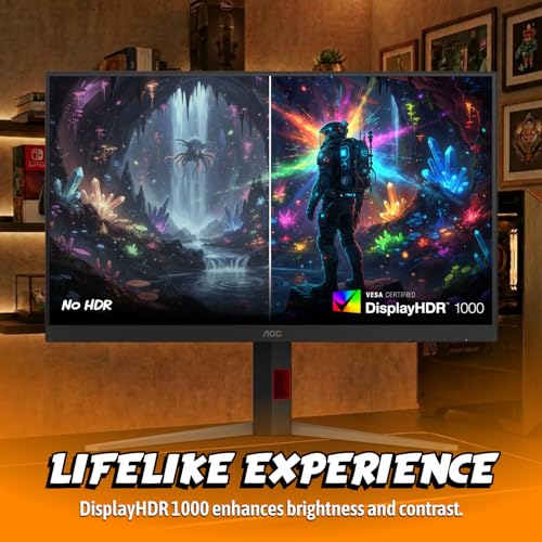 Image of AOC 32 inch Gaming Monitor 4K Mini-LED 240Hz HDR1000 G-SYNC Compati. U32G4ZMN | 2560x1440 Ultra Wide Computer Monitor, VA, 1ms GtG, Adaptive Sync, DP 1.4, HDMI 2.0, Height Adjustable, VESA Mount
