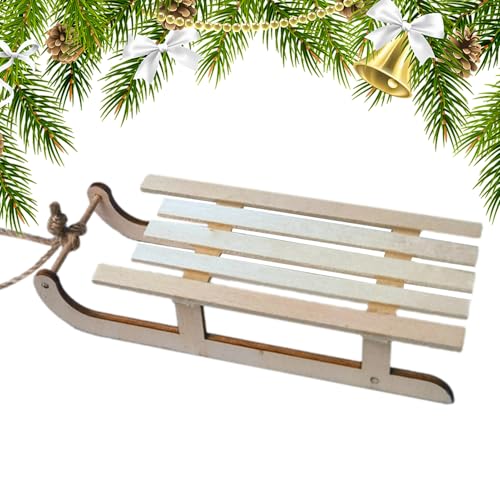 Mini-Schlittenornament - Tragbarer Holz-Weihnachtsschlitten 12x5cm,...