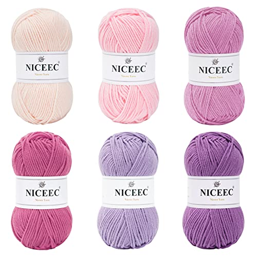 Image of NICEEC 300g Soft Assorted Colors Yarn - Sport Weight,100% Acrylic, 4 Ply, Bonbons Yarn for Crochet & Knit, DIY Project Starter Kit for Kids or Adults(Total 870yds) - Purple Series