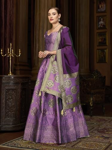 Image of PURVAJA Women's Kanjiwaram Semi-Stitched Lehenga choli