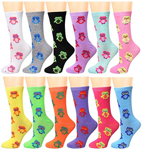 Image of Falari 12 Pairs Women's Cotton Crew Socks Assorted Colors