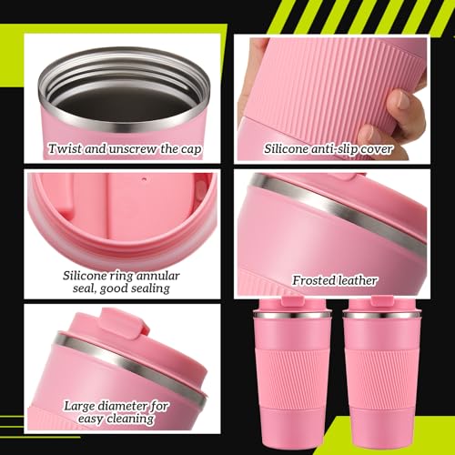 Image of Maxdot 2 Pcs 17 oz Stainless Steel Shaker Cup with Mixing Ball Insulated Metal Blender Tumbler Water Bottle for Protein Mixes Shakes Gym Workout Coffee Drink (Pink)