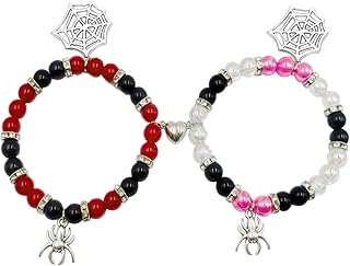 Spider Bracelets for Couple Friendship Bracelets Couples Bracelets Heart Energy Stone Bracelets Pink Relationship Promise Bracelet Stretch Beaded Bracelets Matching Bracelet for Couple Best Friend Love Family Halloween Party Jewelry Valentines Gift
