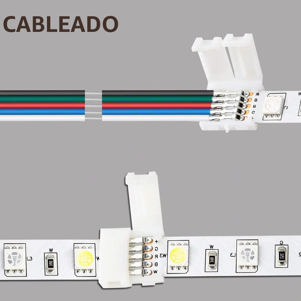 30M 5x0.32mm² Cable de Extensión LED RGBW, Calibre 22 Cable de 5 Núcleos, 12 V CC 22 AWG con 10 Conectores para Tiras LED RGBW 3528 5050