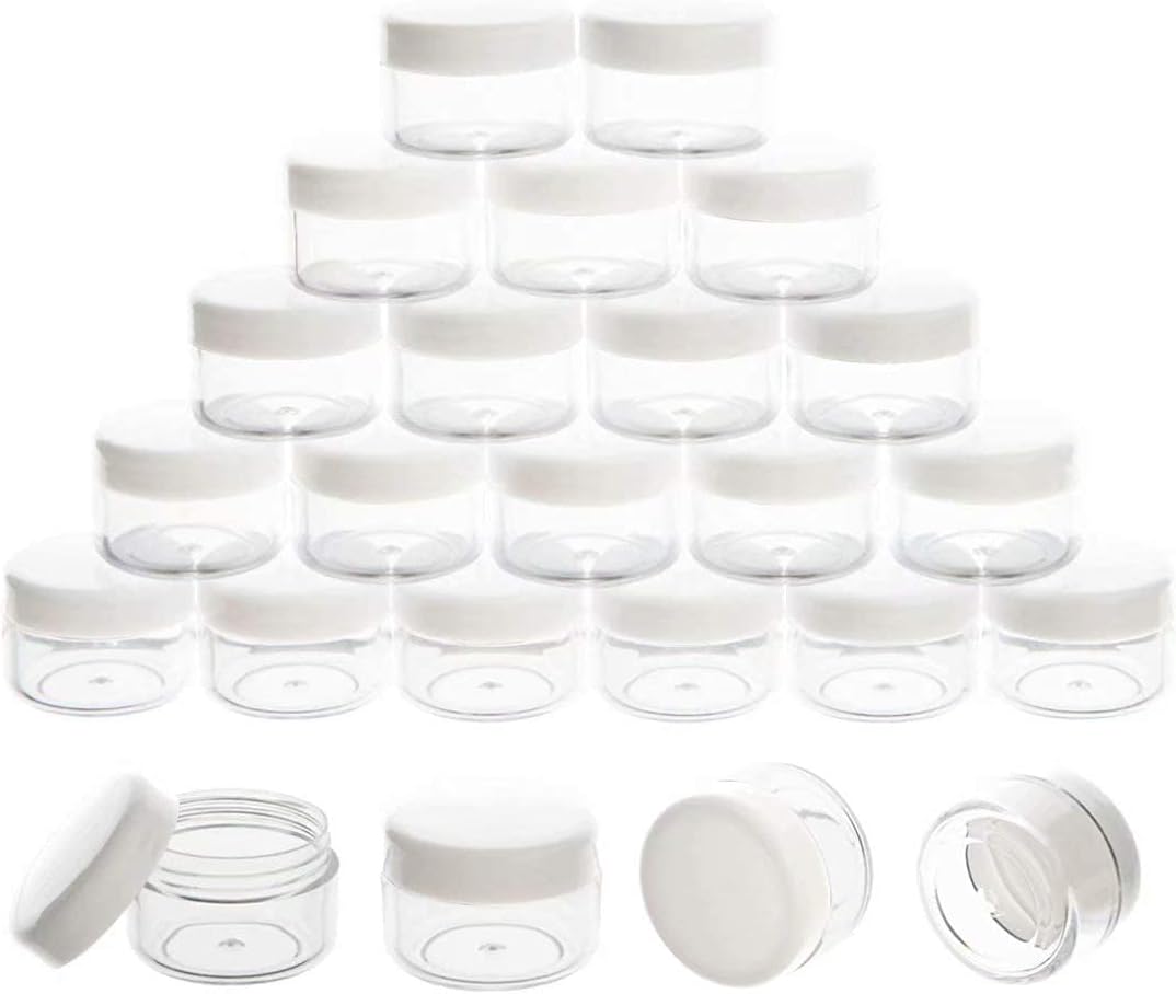 20pcs Sample Pots with Lids 5g / 5ml Small Plastic Pots, Mini Cosmetic Containers, Small Plastic Containers Plastic Jars With Lids For Women Glitter Nail Art Storage Bottles Traval Clear Round (white)