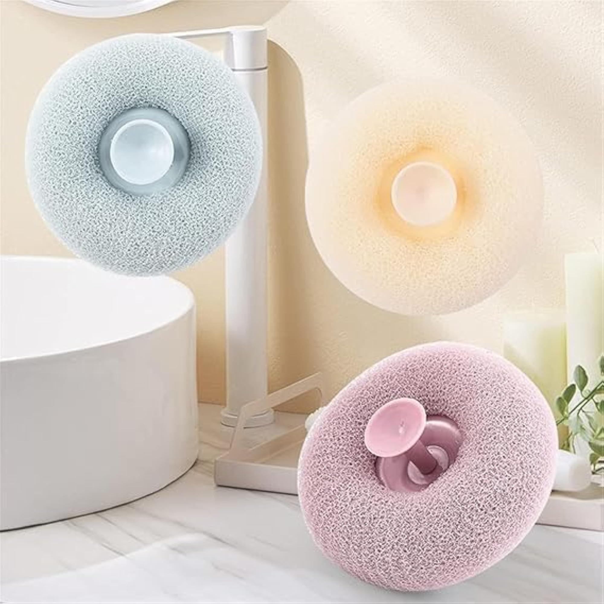 Exfoliating Bath Sponge Cleaning Brush with Suction Cup