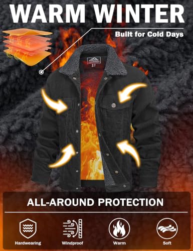 Image of MAGCOMSEN Men's Corduroy Jacket Winter Sherpa Lined Warm Thick Trucker Cargo Coat with 5 Pockets