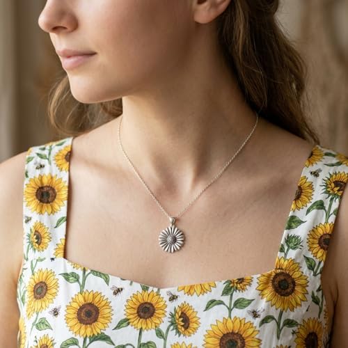 Pendentif marguerite argent sterling 17mm massif rétro collier fleur de soleil