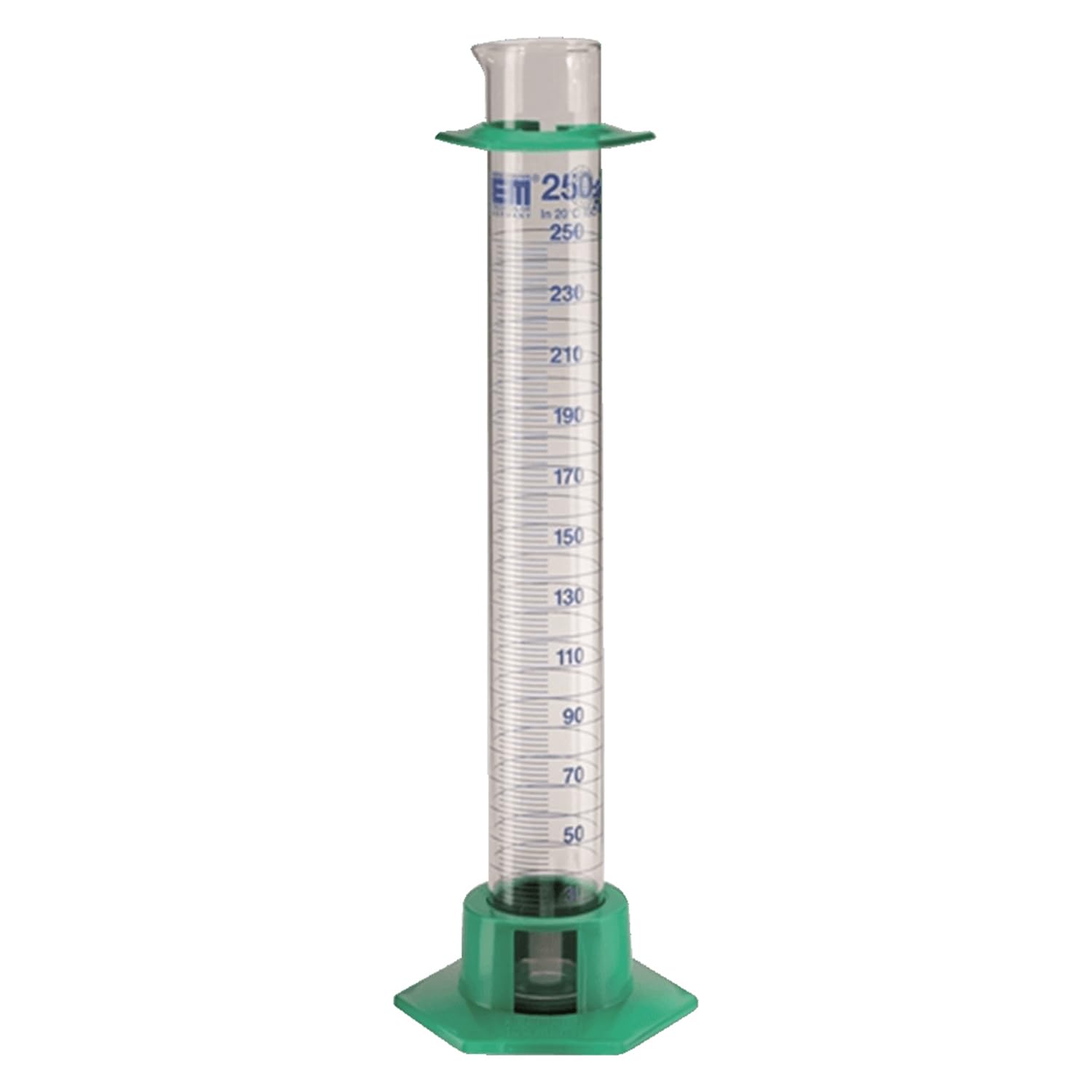 Hirschmann Probeta medidora Duran con base de plástico, clase B, color azul, 1000 ml de capacidad, 10 ml, tolerancia de 5 ml, altura de 470 mm
