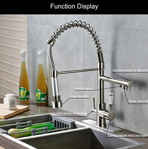 Mitigeur cuisine purification eau robinet double bec nickel brossé évier