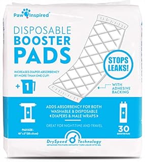 Paw Inspired Dog Diaper Pads | Booster Pad Inserts fit Most Female and Male Washable and Disposable Dog Diapers and Belly Bands | Adds Absorbency, Stops Leaks (30 Count)