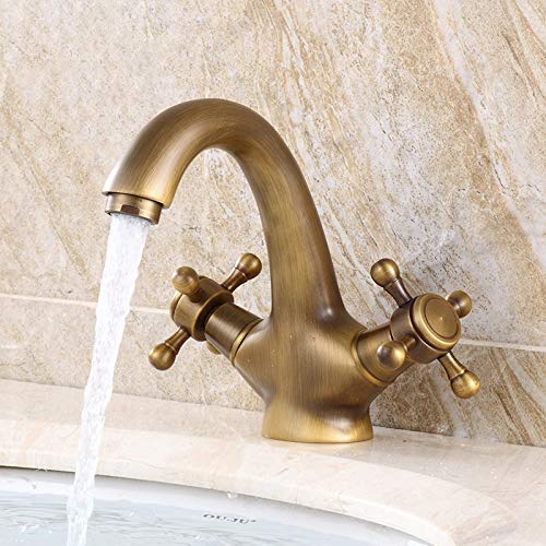 Robinet antique en laiton massif bronze style européen à double poignée pour évier