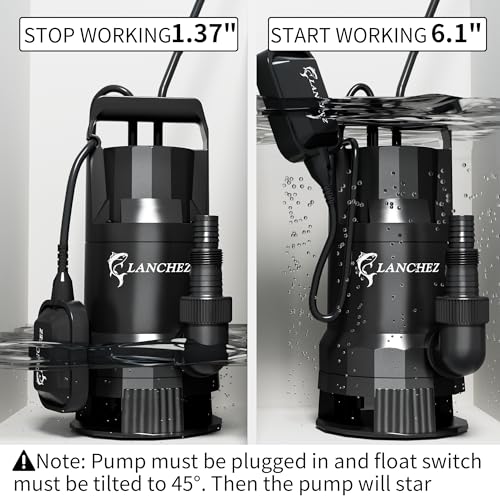 Image of LANCHEZ Sump Pump, 1.6HP High Flow Submersible Water Pump with Float Switch, 6000GPH Automatic Transfer Utility Pump Pump for Swimming Pool Basement Flooded Pit Sewage Sink Tub, Medium