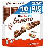 kinder bueno Big Pack – Schokoriegel mit knuspriger Waffel, feiner Milch-Haselnuss-Cremeund zarter Vollmilchschokolade – 1 Großpackung mit 10 einzeln verpackten Riegeln (10 x 21,5 g)
