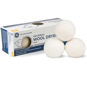 GE Appliances Wool Dryer Balls, XL 3 inch Reusable Natural Fabric Softener Made of 100% Pure New Zealand Wool, Set of 3