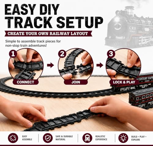 Image of Rechargeable Vintage Black Toy Train Set for Kids | Real Smoke, Bollywood Music & Light | 16-Piece Express Toy Train with Track | Birthday Gift for Boys & Girls (3+ Years) - Packaging May Vary