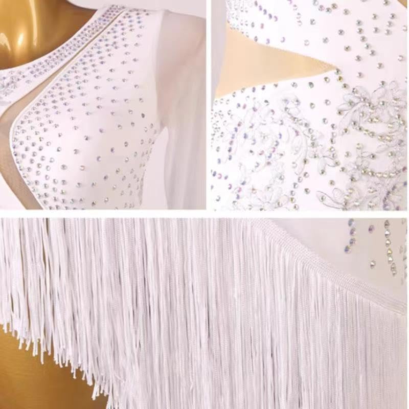 Size Large Color Blue Latin Dance Performance Dresses Ballroom Dance Costumes Asymmetric Cha Cha Dancewear Embroidery Salsa Dance Dress