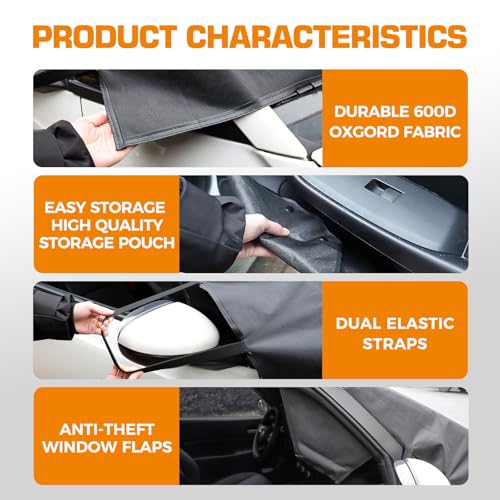Image of Kingfun Windshield Cover for ice and Snow - Windshield Frost Cover for Most Cars, SUVs, Trucks - Ice, Frost, Wind car Windshield Snow Cover, Best Winter Gifts Car Accessories - Medium (69 inchx42 inch)